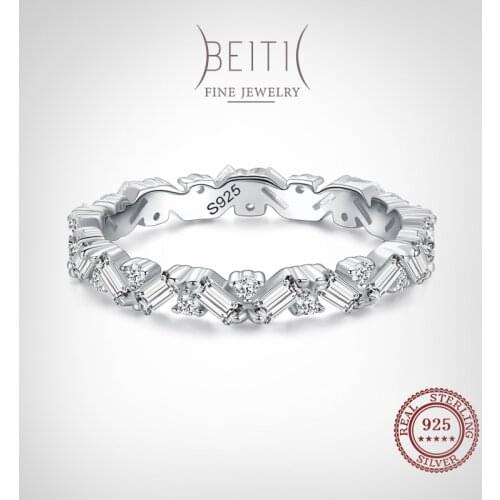Beitil Sparkling Ggeometric Clear Zircon 925 Sterling Silver Stackable Finger Ring For Fine Female Fashion Jewelry