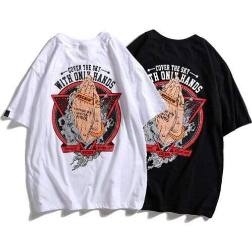 Short sleeved summer mens fashion T-shirt Hip-hop loose print T-shirt Street style mens T-shirt Street-style couples T-shirt