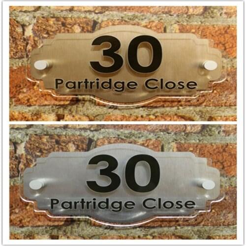 Brushed Silver Golden Effect Personalised Vintage House Sign Name and Number