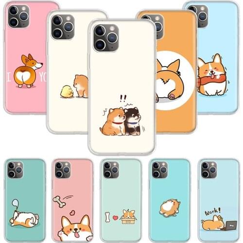 Cute Corgi cartoon Dog Case for Apple iphone 11 12 Mini Pro XS Max XR X 7 8 6 6S Plus 5 5S SE 10 Ten Gift Silicone Phone Cover C