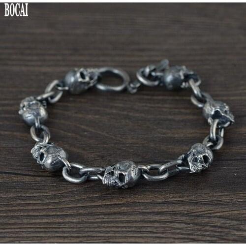 100% real Solid S925 Silver Bracelet for Men Thai Silver Mens Silver Bracelet Skull Fashion Silver Bracelet