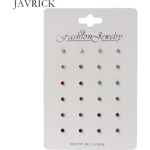 12 Pairs Rainbow Cubic Zircon Stud Earrings Set Birthstone Crystal Kids Children Earring Jewelry Women Ear Jewelry Gift