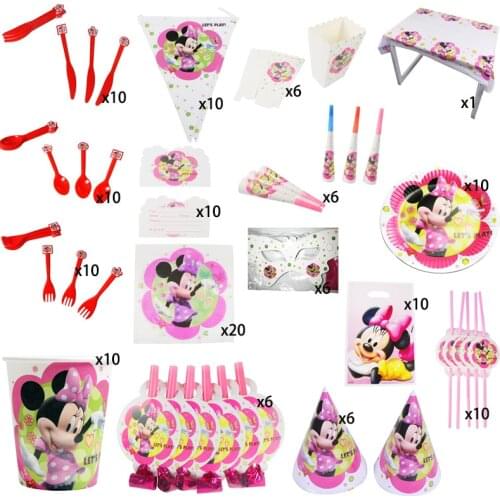 16pcs/set Disney Childrens Birthday Party Suit Cartoon Anime Minnie Mickey Disposable Party Tableware Supplies Cake Stand 2A09