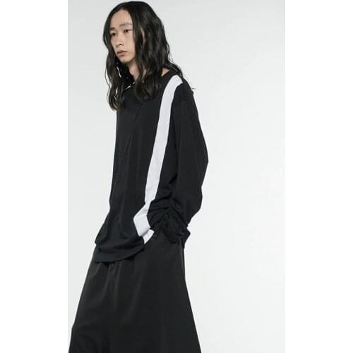 New Men clothing Hair Stylist DJ Original Loose long sleeve black-and-white T-shirt PLUS SIZE singer costumes