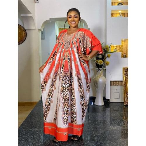 New African Oversize 100% Silk Short Sleeve Dashiki Loose Dress For Lady（CP20