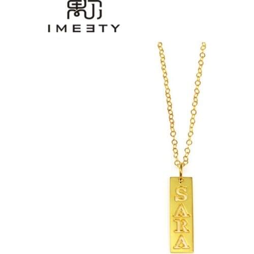 IMEETY personalized vertical cut out pendant necklace initial letter bar necklaces custom laser cut out name necklaces gift