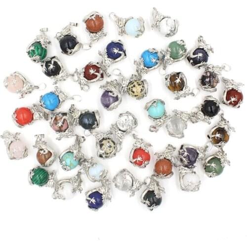 Handmade 16MM Stone Spheres Dragon Beads Pendant Necklace Natural Gem Quartz Women Men Yoga Chakra Jewelry 45CM Black Leather