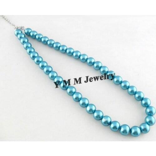 17" Imitation Pearl Necklace Wholesale, Sky Blue 10mm Imitation Pearl Choker 24pcs Free Shipping