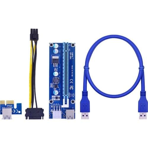 Ver006c Pci-e Riser Card 006c Pcie 1x To 16x Extender 60cm 100cm Usb 3.0 Cable Sata To 6pin Power Cord