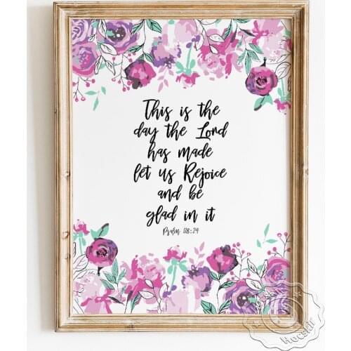 Scripture Psalm Quotations Poster, Bible Verse With Purple Flower Art Prints, Christian Gift Wall Picture, Religion Tenet Decor