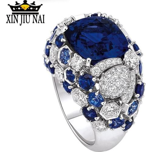 Luxury Retro Royal Party Rings Sapphire Inlays,Rhinestone Crystals,Dark Blue Gem Female/male Engagement Rings Birthday/gift 6-10