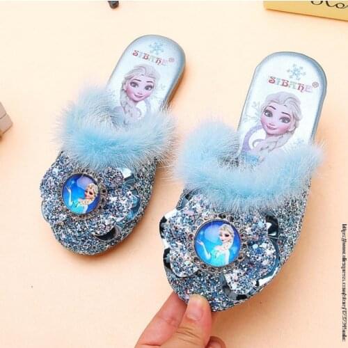 Children Girls elsa sandals Kids Flat Slipper Bowtie Glitter shoes enfant Princess dance Spring Autumn Sandal Wedding shoes