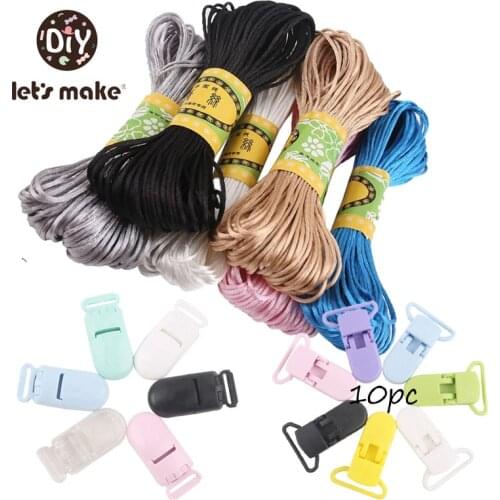 Lets Make 20m Satin Silk Rope Colorful Baby Teether Accessories Plastic Clip Nylon Cord Teething Necklace Rattail Cord DIY Tool