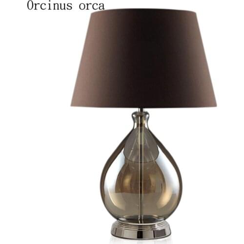 Nordic modern minimalist LED glass desk lamp bedroom bedside lamp creative personality grey cloth table lamp free shipping