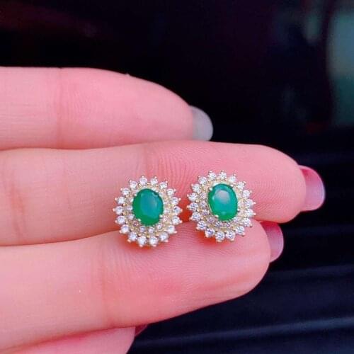 Natural And Real emerald earring Free shipping Real original emerald 925 sterling silver Gem Earring