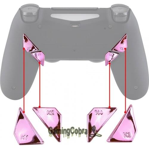 Chrome Pink Glossy Replacement Redesigned Back Buttons K1 K2 K3 K4 Paddles for PS4 Controller Dawn Remap Kit