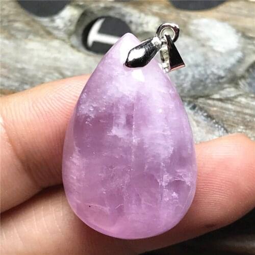 Top Natural Purple Kunzite Stone Pendant Jewelry For Women Man Crystal Healing Silver 30x20x10mm Beads Water Drop Gemstone AAAAA