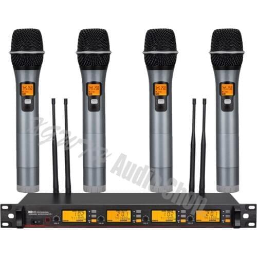 UHF Adjustable Frequency 4 Handheld Wireless Dynamic Microphone System for Stage KTV Karaoke