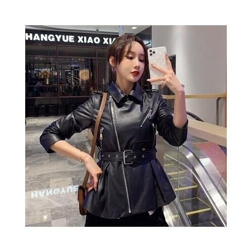 Spring Women Genuine Real Sheep Leather Jacket R77