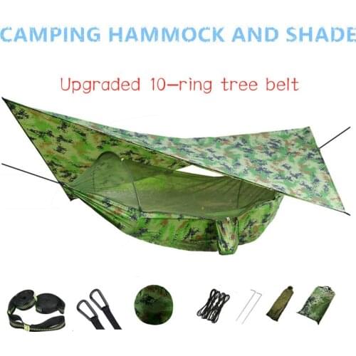 Pop-Up Portable Parachute Outdoor Camping Hammock with Mosquito Net and Sun Shelter,Upgraded 10-ring Tree Strap Hammocks Swing