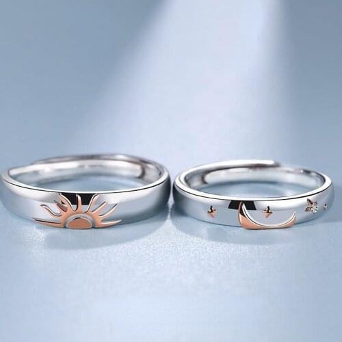 High Quality Korean Version of Simple Ring Design Sun, Moon and Stars Couples Finger Color Separation Fashion Open Ring
