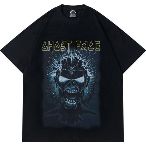 High Street Retro Punk Skeleton Devil Print Short Sleeve T-shirt Mens And Womens 2021 Summer Loose Fashion Top