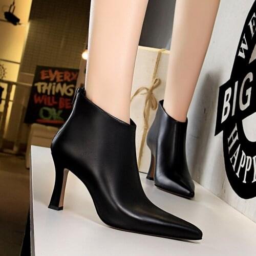 BIGTREE 2020 New Brand Women Boots Fashion High Heels Ankle Boots Faux Leather Spring Autumn Pointed Toe Boots Winter Calf Boots