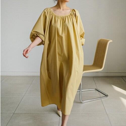 FairyNatural New Casual Solid Color O-neck Korean Ladies Dresses 2021 Summer 5 Colors Women Pockets Dress Half Sleeve