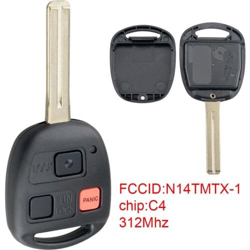 1PC 312Mhz 3 Buttons Car Remote Key Fob with ID4C Chip N14TMTX-1 Auto Car Key Replacement Fit for Lexus RX300 1999-2003 Vehicles