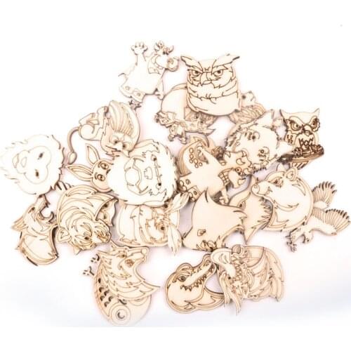Mix Animals Pattern Garniture Handmade Wooden Crafts Home Decoration Accessories Scrapbooks Children Painting DIY 40-50mm 10pcs