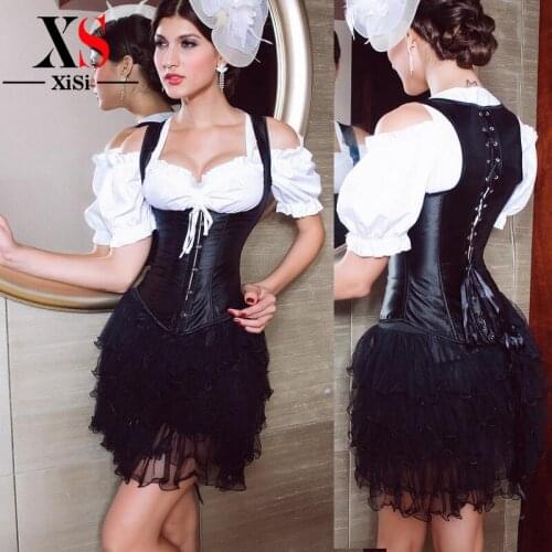2018 women Lady black Shapewear Steel Bones waist trainer corset slimming cincher black 5XL leather halter corset bustier vest