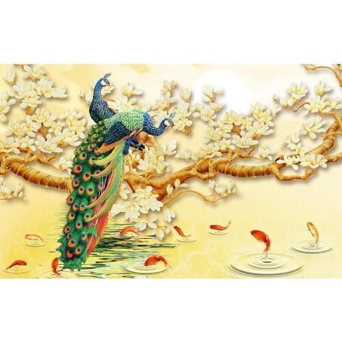 3d wallpaper flower peacock magnolia living room TV backdrop papel parede mural wallpaper 3d mural paintings