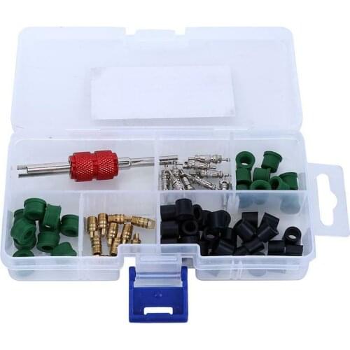 71pcs Air Condition Repair Kit Repair Tool/10pcs Valve Cores/50pcs Hose Gaskets Air Conditioning Tool Classification Kit