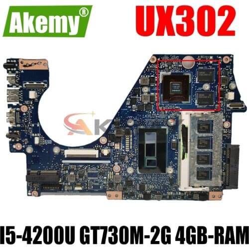 AKEMY UX302 Laptop Motherboard For ASUS UX302LG UX302L Original Mainboard 4GB-RAM I5-4200U GT730M-2G