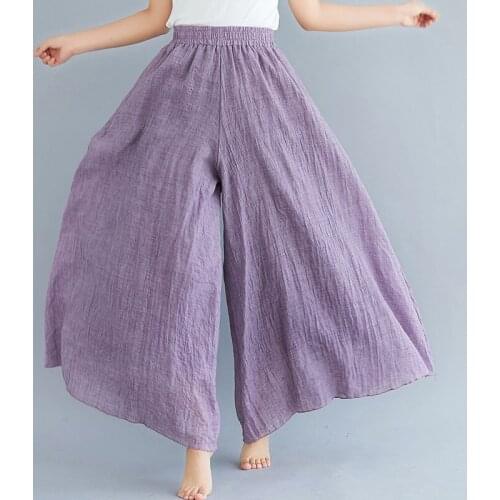 Cotton Linen Wide Leg Pants Women 2020 Summer Thin Elastic High Waist Beach Full Length Female Retro Chinese Trousers 10505