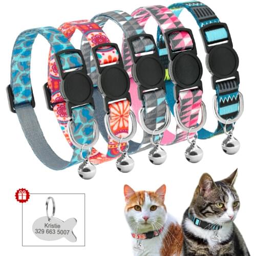 Quick Release Cat Collar Custom Pet Puppy Cat ID Tag Collars Adjustable Breakaway Kitten Bell Collar Safety For Small Dogs Cats
