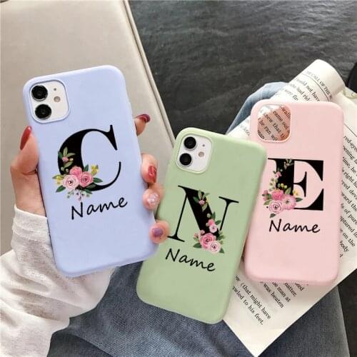 Flowers Diy For iphone 11 12 Pro Mini Phone Case Custom Capital Letters Name For X XS Max XR 7 8 Plus 6 6S SE New Silicone Cover