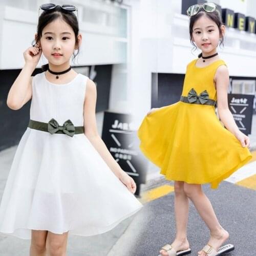 Children Wear Baby Girls Summer Dress 2019 New Girls Personality Sleeveless Princess Dress Chiffon Belt White and Red Dress