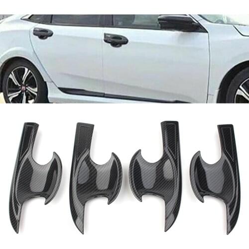 For Honda Civic 2016 2017 2018 4Pcs/Set Carbon Fiber Style Car Door Handle Bowl Cover Trim Decoration ABS Plastic