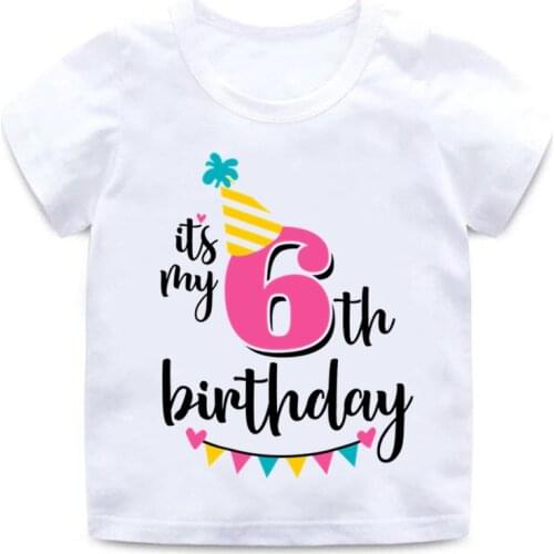 Girl Birthday Cartoon Short Sleeve T Shirt For Girls Tshirt Number 2 3 4 5 6 7 8 Graphic Kids Clothes Boys Letter Print Summer