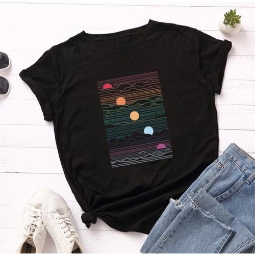 Graphic T Shirts for Women Cotton Short Sleeve Tee Female Shirt Tops Summer Casual Print Shirts Clothes Seaside Sunrise Sunset
