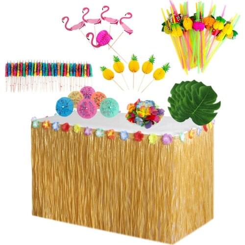 Hawaiian Table Skirt Decoration Set Honeycomb Pineapple Flamingo Umbrella Fruit Straw Hula Festival Party Decoration Kit
