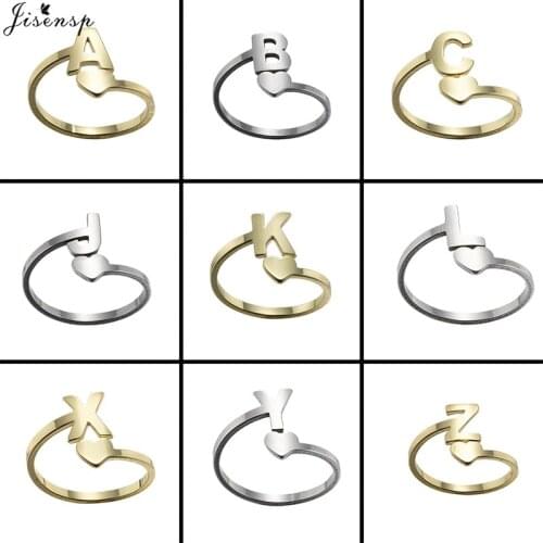 Jisensp Newest Style Fashion Stainless Steel Ring for Women Minimalism A-Z Letter Adjustable Opening Ring Jewelry femelle Bague