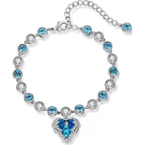 COCOM Luxury Angel Wing Heart Charm Bracelets for Women Austrian Crystal Fine Jewelry Valentines Day Holiday Gift to Girlfriend