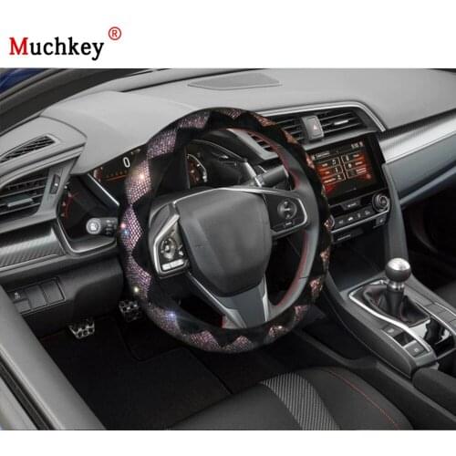 MUCHKEY Brand Leather Steering Wheel Cover For Honda Civic 2018 Luxury Crystal Colorful Rhinestone Auto Wheel Protector