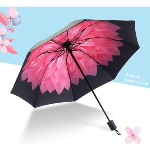 Creative Small Black Coating Umbrella Female Sunscreen Black Glue Sunny and Rainy Umbrella Parasol Three Fold Umbrella
