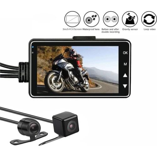 LAMJAD 720P 3.0" Front Rear Dual Lens Motorcycle DVR Dash Cam 1080P HD Waterproof G-sensor Motorbike Driving Recorder Dashcam