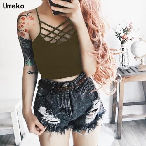 Umeko Summer Solid Color Vest Lady Caged Bralette New Women Fashion Cross Bandage Crop Top Camisole Casual Sleeveless Tank Top