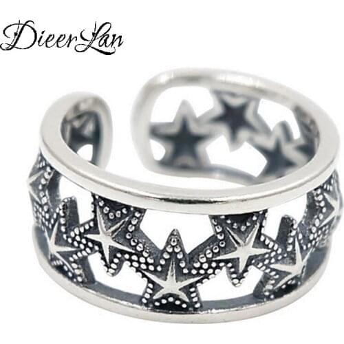 Hot Sale 925 Sterling Silver Star Ring Female Big Large Retro Vintage Gothic Women Jewelry Rings