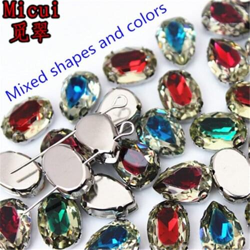Micui 10pcs 10x14mm Oval And Drop With Claw Setting Resin Double Color Sew On Resin Rhinestone DIY Clothing Dress Making MC278